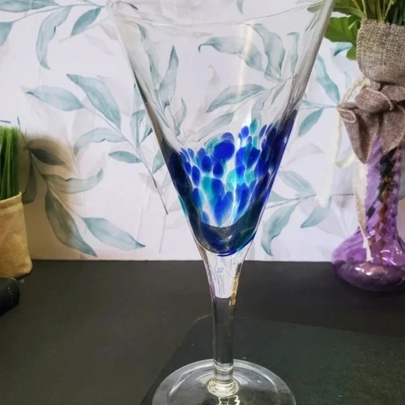 VINTAGE | Blue & Teal Stemmed Glasses 2pc Set - Picture 4 of 4